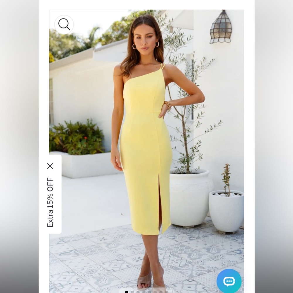 Yellow one shoulder dress with slit